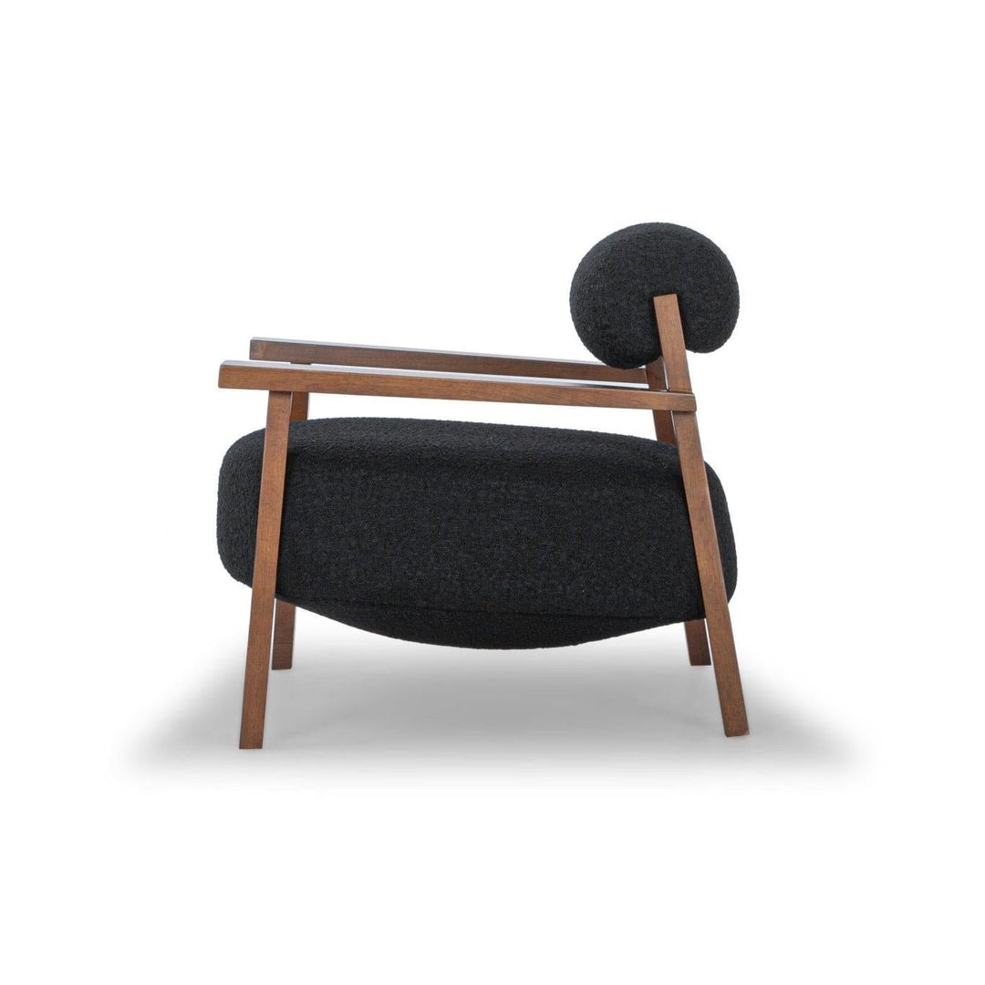 Mt. Hood Accent Chair in Altro Black detail view - sculptural mid-century accent chair private label - Whats New Furniture Portland OR