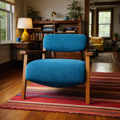 Mt. Hood Accent Chair in Dine Navy Blue configuration shot - sculptural mid-century accent chair private label - Whats New Furniture Portland OR