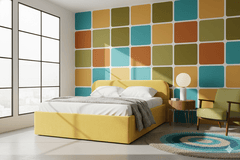 Multnomah Queen Bed Frame in Dine Mustard lifestyle setting - queen upholstered bed private label - Whats New Furniture Portland OR