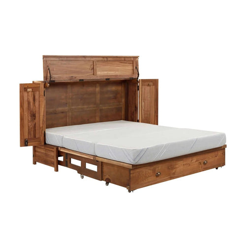 Murphy Cabinet Queen Bed walnut open white background icon - Whats New Furniture Portland