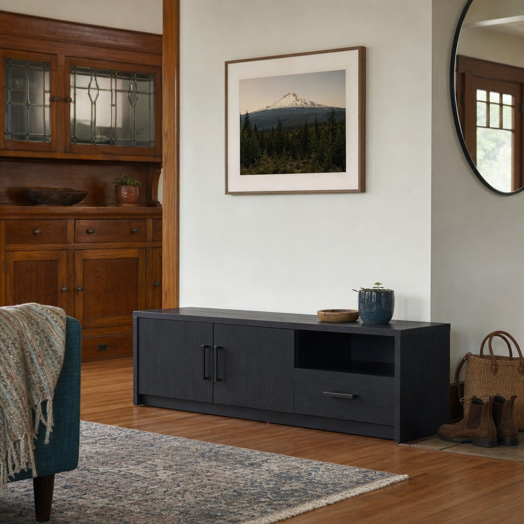 Murray 70 Inch 2 Door Tv Stand Media Console Black styled in Portland Ladd&