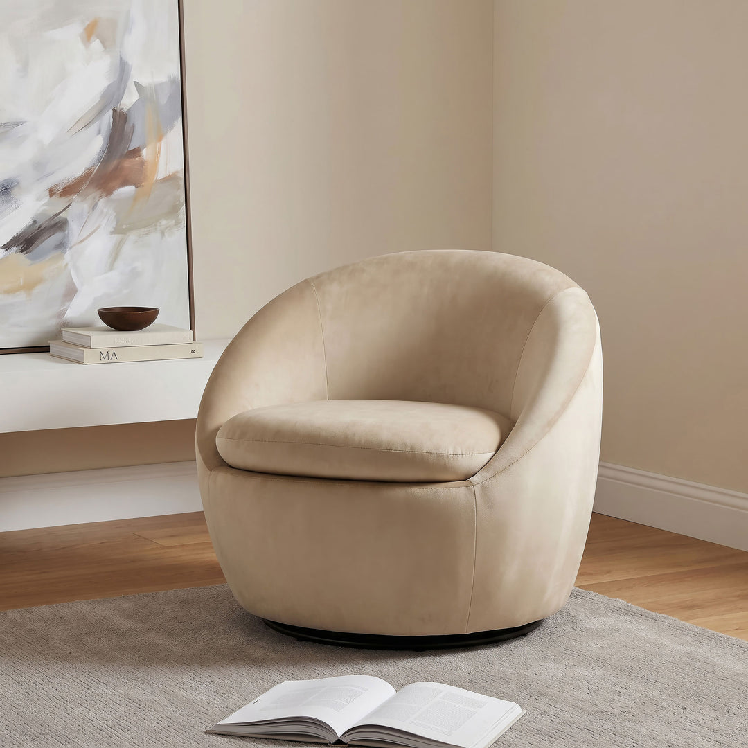 Myernick Velvet Upholstered Swivel Accent Chair Camel - What&