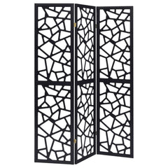 Nailan 3-Panel Room Divider in black - mosaic cutout folding screen by Coaster - Whats New Furniture Portland OR