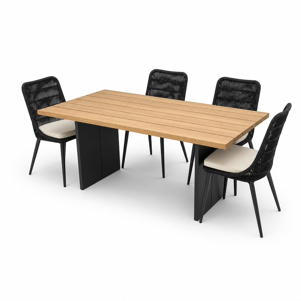 Naples Outdoor Dining Set with 4 Chairs - teak-finish acacia table with rope dining chairs by LH Imports - What&