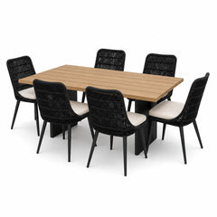 Naples Outdoor Dining Set with 6 Chairs - teak-finish acacia table with rope dining chairs by LH Imports - What&