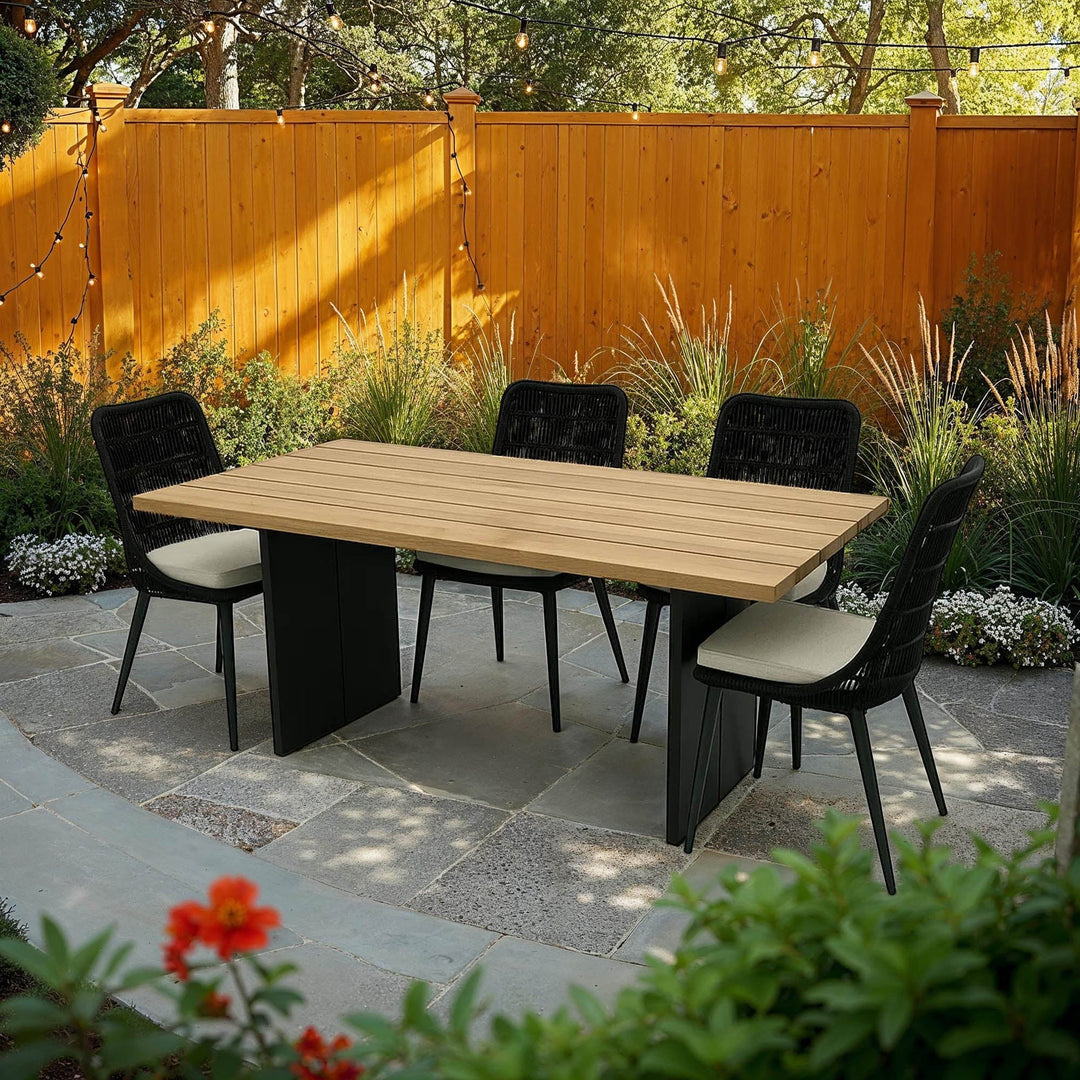 Naples Outdoor Dining Set with 4 Chairs outdoor patio dining scene - What&