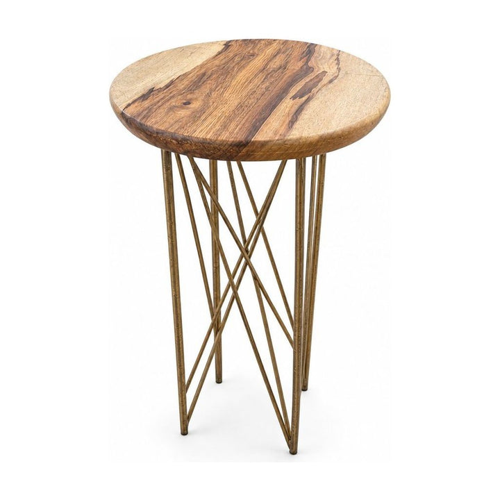 Natural Brown round end table with a circular wood top - Whats New Furniture Portland OR