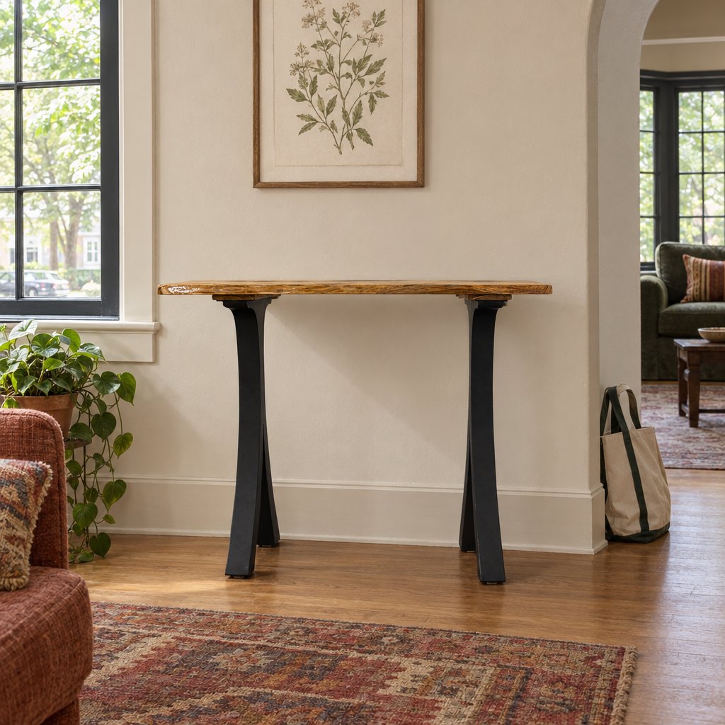 Mid-Century Solid Wood Console Table in Brown styled in a Portland home - Whats New Furniture