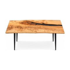 Natural honey wood live-edge coffee table with epoxy-filled grain