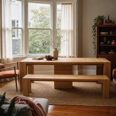 Natural oak mid-century dining table with clean horizontal lines and a long rectangular top - view 2