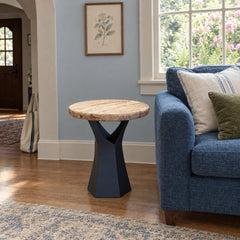 Locally Made Solid Wood End Table in Natural styled in a Portland home - Whats New Furniture