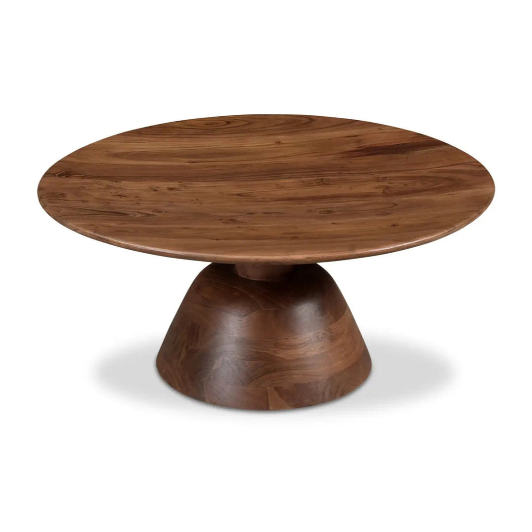 Nels Coffee Table in Dark Brown - round pedestal coffee table by Moe's - Whats New Furniture Portland OR