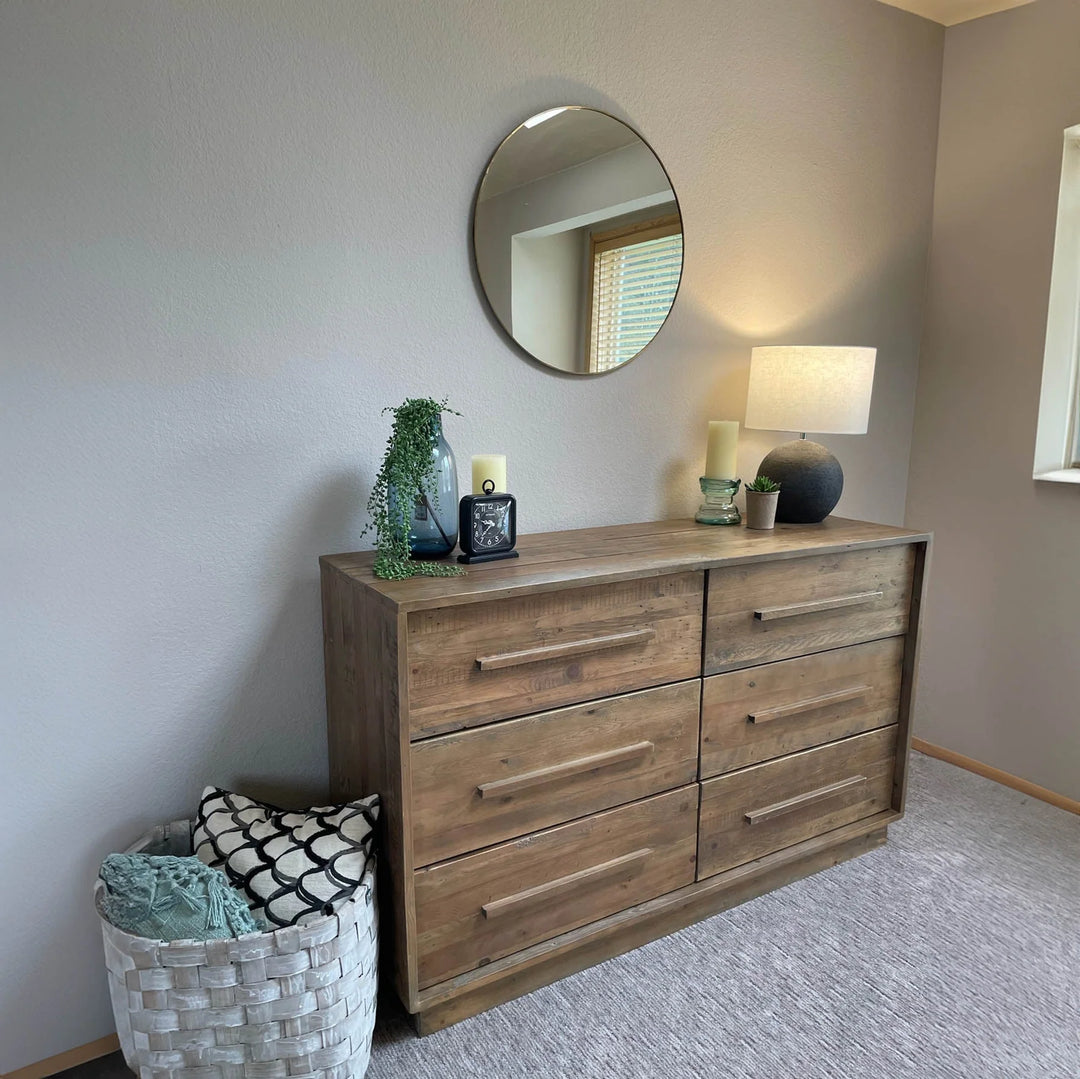 Nevada 6 Drawer Dresser in Dark Driftwood styled room setting - six drawer dresser by LH Imports - Whats New Furniture Portland OR