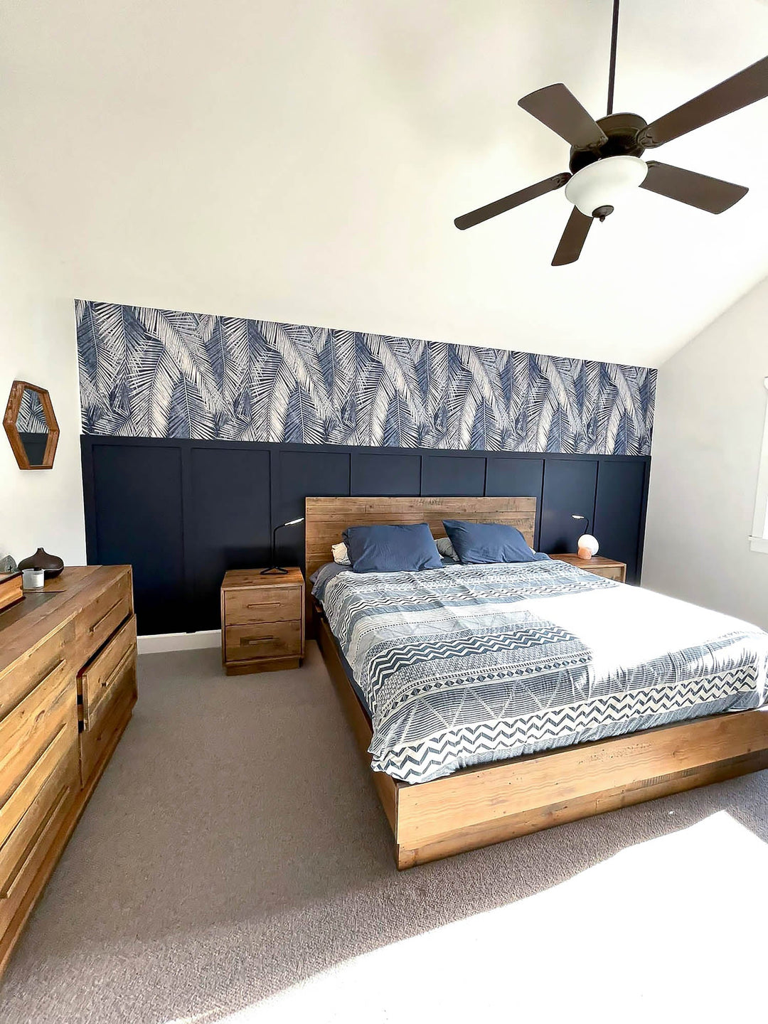 Nevada Queen Bed Frame in Dark Driftwood alternate lifestyle setting - queen reclaimed pine bed frame by LH Imports - Whats New Furniture Portland OR