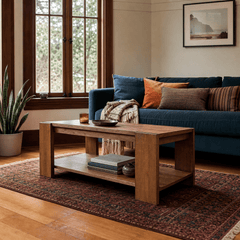 Morton Rectangular Coffee Table in Rustic Walnut in Default Title styled in a Portland home - Whats New Furniture