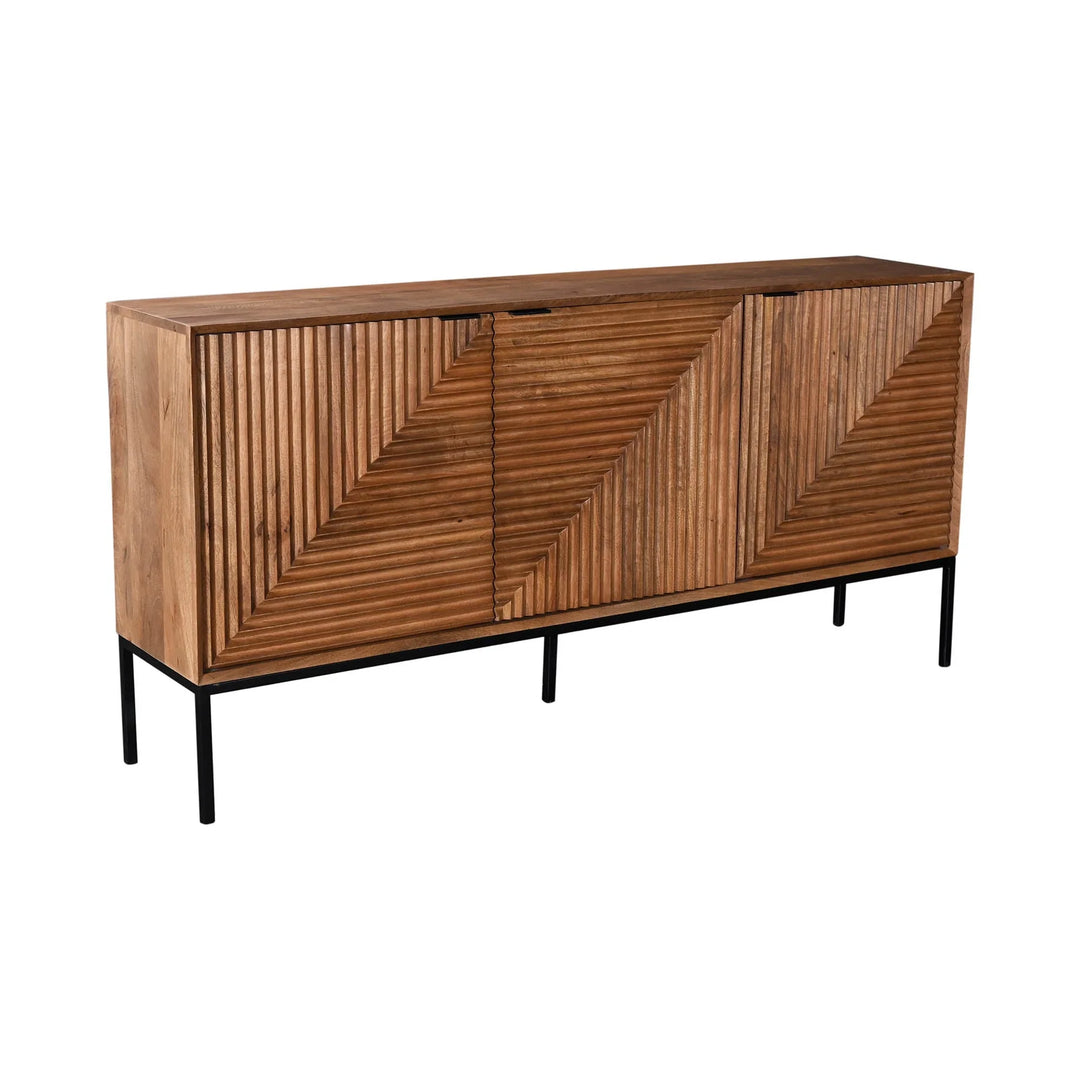 Nikita Sideboard in Pecan side angle - fluted door sideboard by LH Imports - Whats New Furniture Portland OR