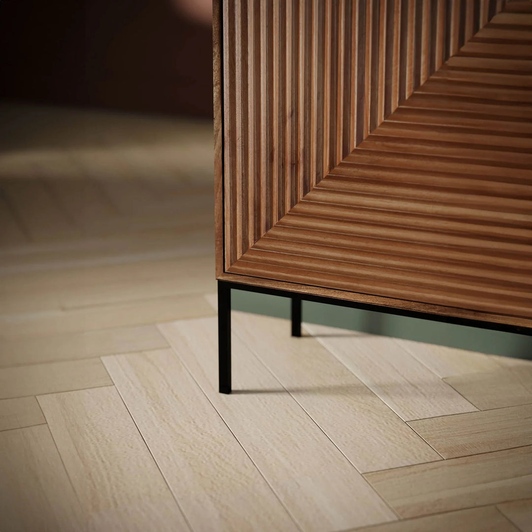 Nikita Sideboard in Pecan base detail - fluted door sideboard by LH Imports - Whats New Furniture Portland OR