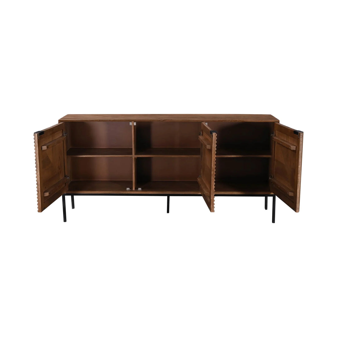 Nikita Sideboard in Pecan interior detail - fluted door sideboard by LH Imports - Whats New Furniture Portland OR