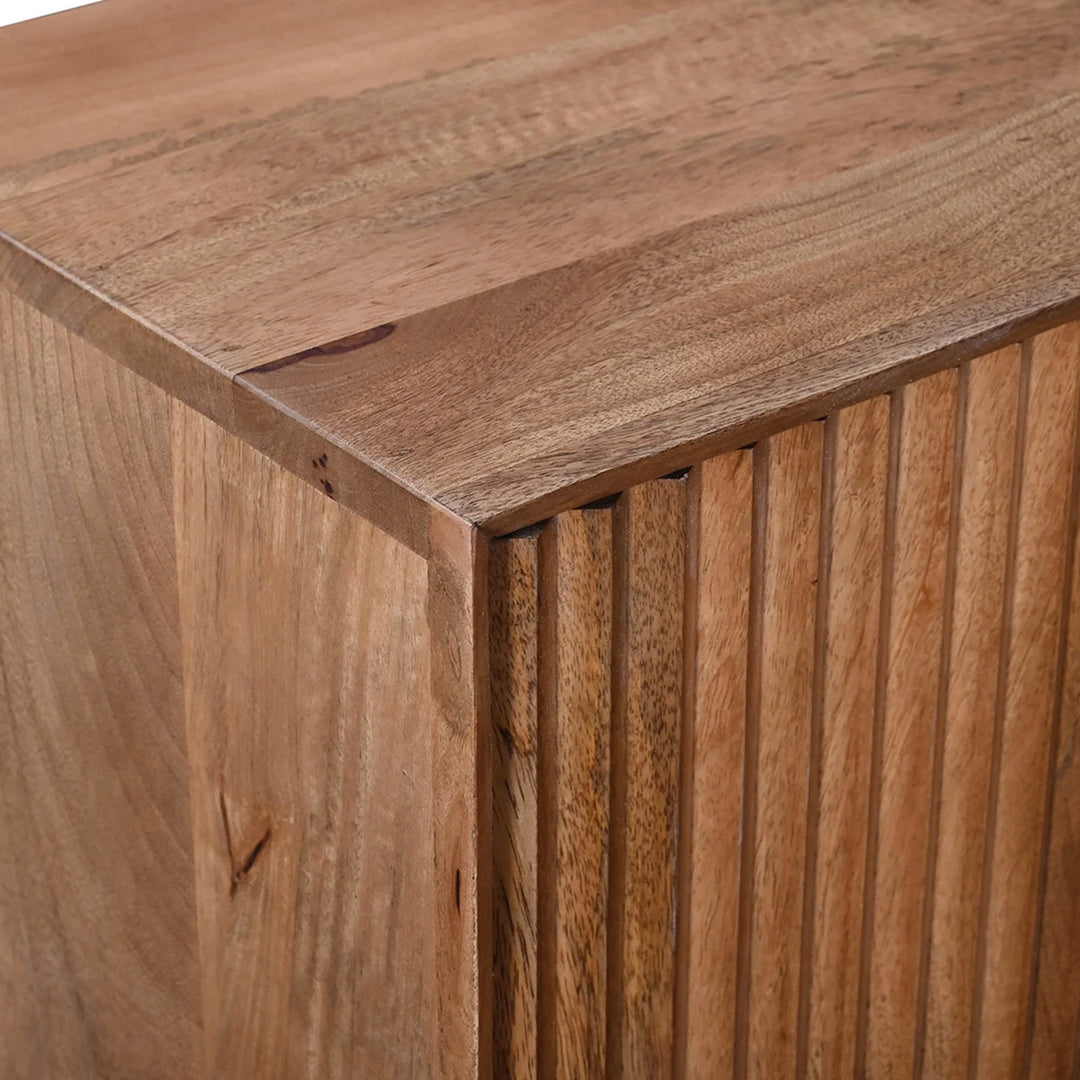 Nikita Sideboard in Pecan top detail - fluted door sideboard by LH Imports - Whats New Furniture Portland OR