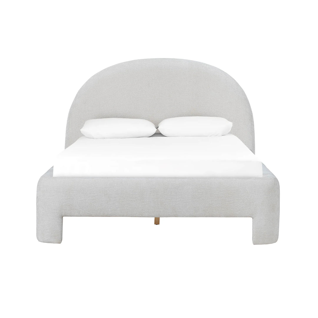 Nina Bed Frame in Ecru fabric colorway front view - upholstered bed frame by LH Imports - Whats New Furniture Portland OR