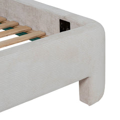 Nina Bed Frame in Ecru variant detail view - upholstered bed frame by LH Imports - Whats New Furniture Portland OR