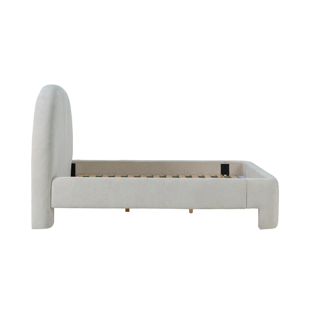 Nina Bed Frame in Ecru variant side view - upholstered bed frame by LH Imports - Whats New Furniture Portland OR