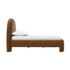 Nina Queen Bed Frame in Chai dressed side view - queen upholstered bed frame by LH Imports - Whats New Furniture Portland OR