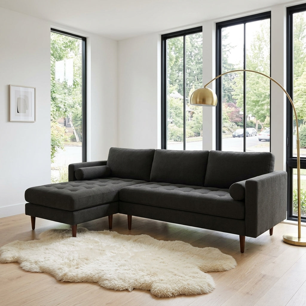Nirvana Sofa Chaise in Vintage Carbon styled in Portland home - Whats New Furniture