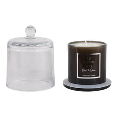 Noir Oud &amp; Spice Cloche Candle, 6 oz with the glass cloche lifted off - scented candle by Elevarre by Sagebrook Home - Whats New Furniture Portland OR