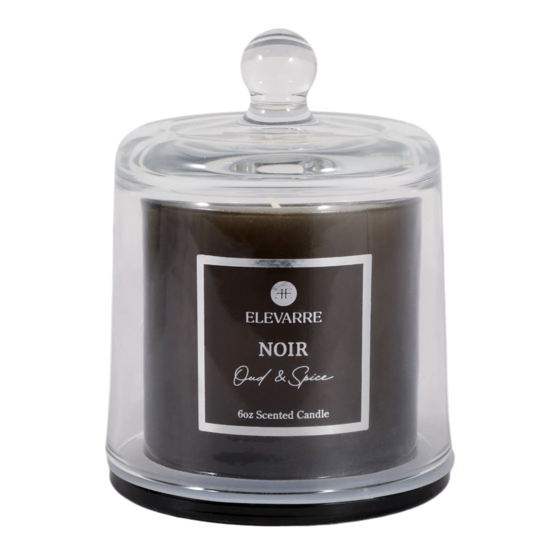 Noir Oud &amp; Spice Cloche Candle, 6 oz front view - scented candle by Elevarre by Sagebrook Home - Whats New Furniture Portland OR