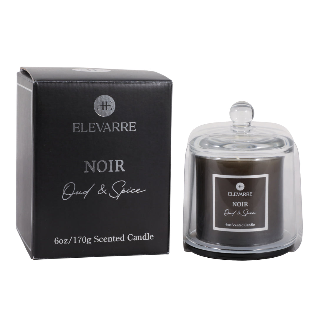 Noir Oud &amp; Spice Cloche Candle, 6 oz with its Elevarre gift box - scented candle by Elevarre by Sagebrook Home - Whats New Furniture Portland OR