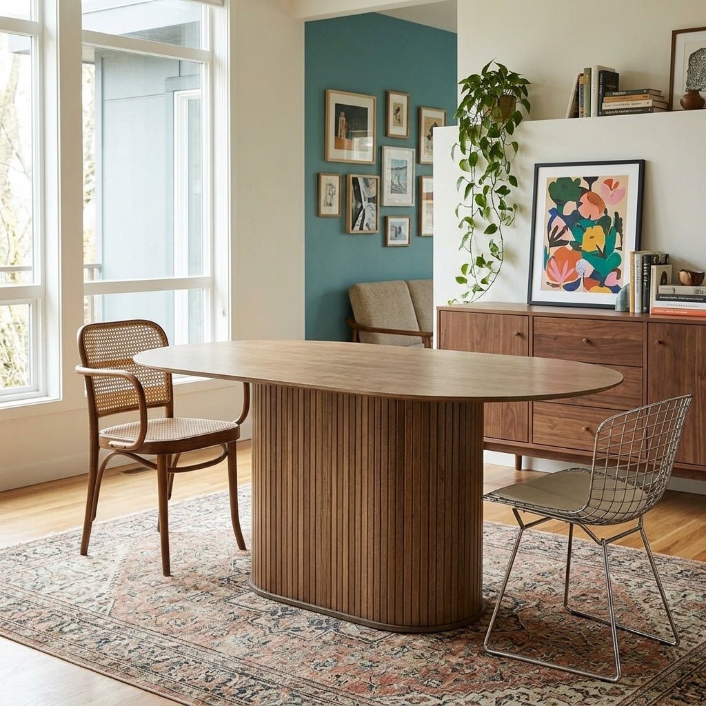 Nola Oval Dining Table in Smoked Oak room setting - oval dining table by Unique Furniture - Whats New Furniture Portland OR