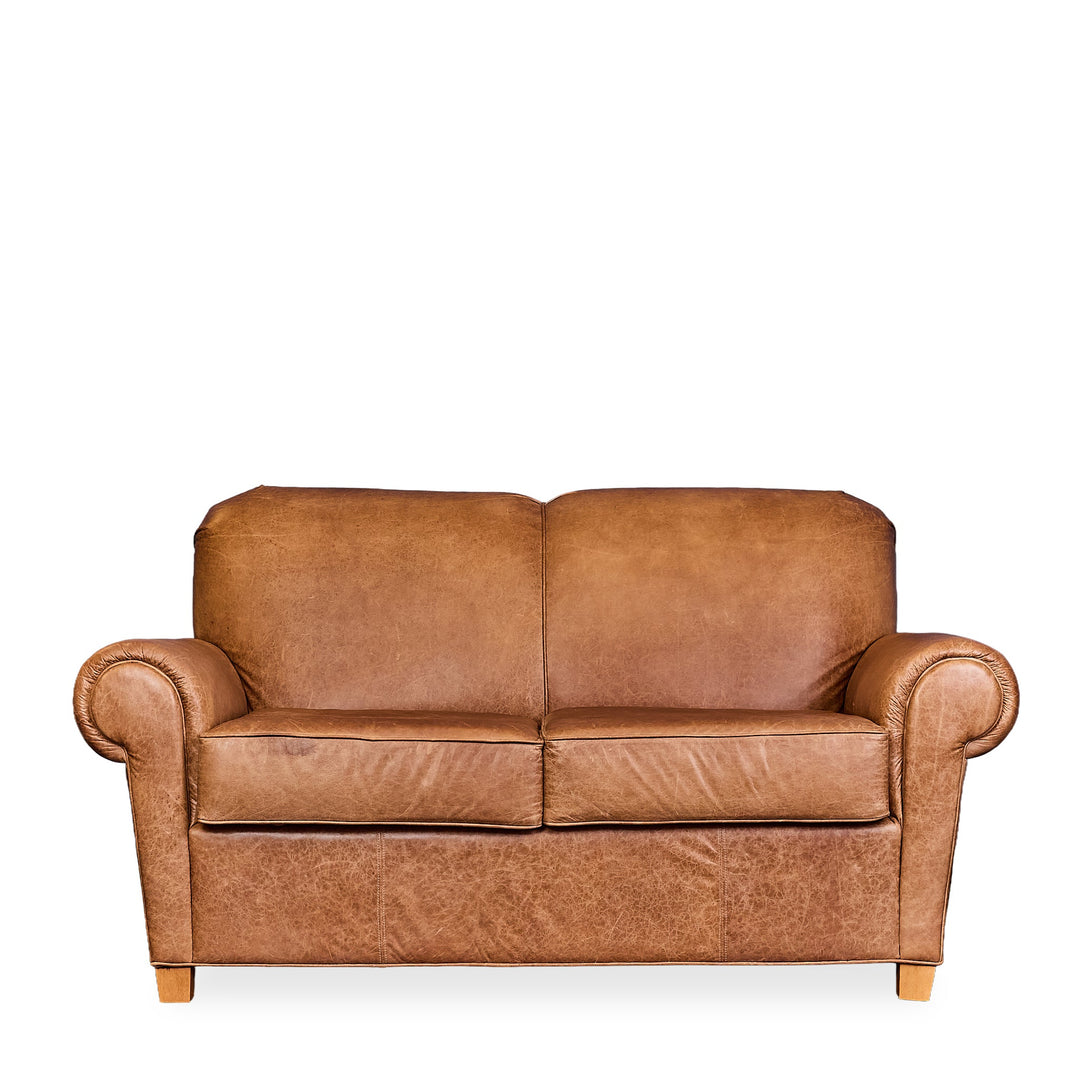Rolled Arm Leather Loveseat - Whats New Furniture - Portland, Oregon