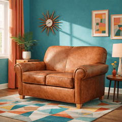 Rolled Arm Leather Loveseat - Whats New Furniture - Portland, Oregon