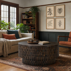 Norwood Coffee Table with Casters - Bark Brown in Bark Brown styled in a Portland living room - Whats New Furniture