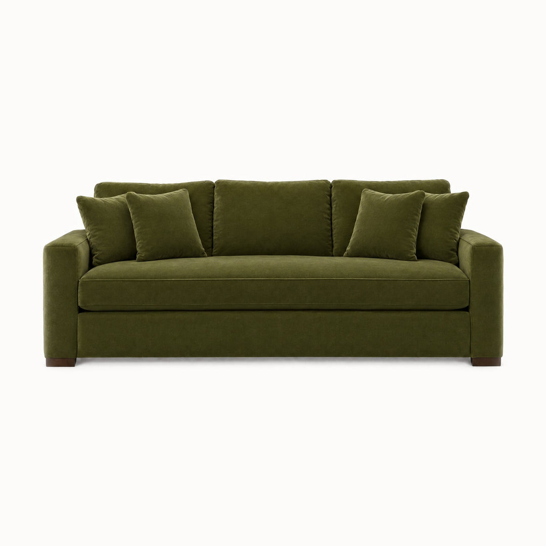 Nova Sofa in Vintage Moss - studio front view - Stanton - Whats New Furniture Portland OR
