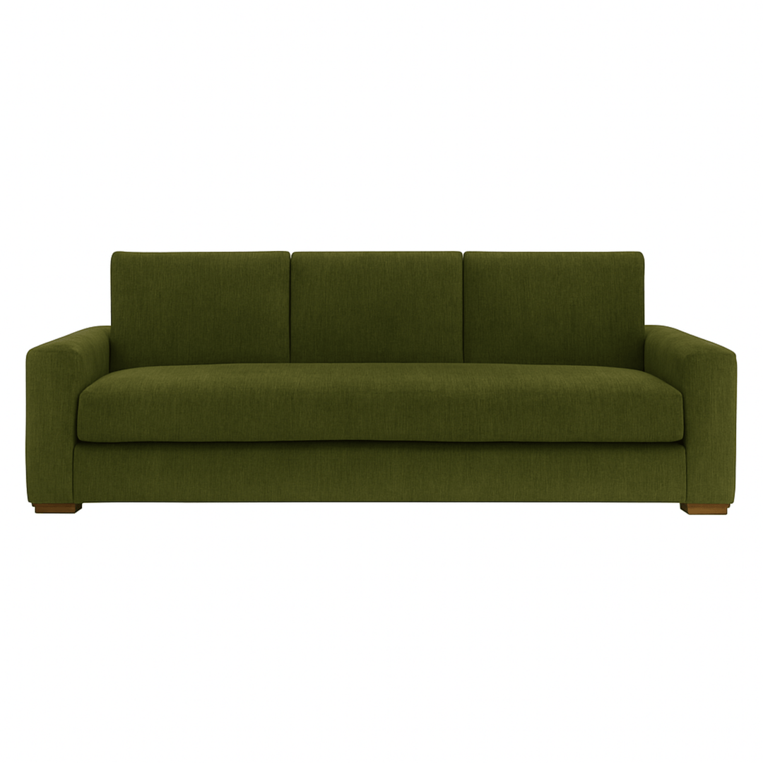 Nova Sofa in Lush Spinach front view - Oregon-made track arm sofa by Stanton - Whats New Furniture Portland OR