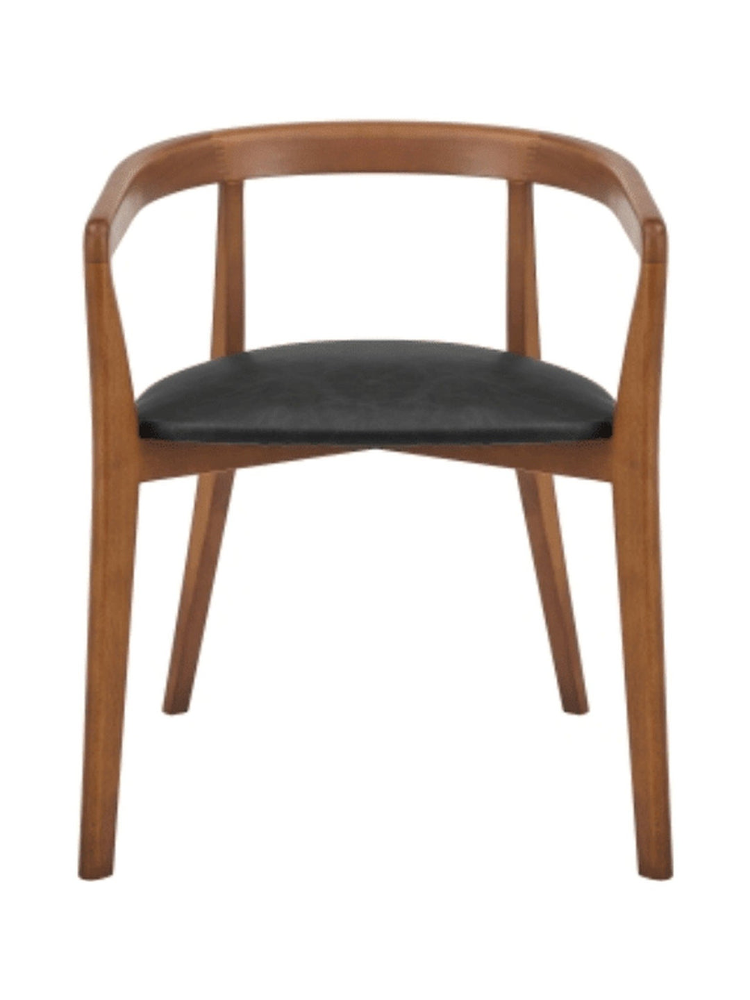 Amy Faux Leather Dining Arm Chair in Casa Black front view - walnut barrel back - Whats New Furniture Portland OR