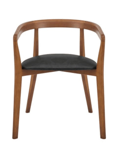 Amy Faux Leather Dining Arm Chair in Casa Black front view - walnut barrel back - Whats New Furniture Portland OR