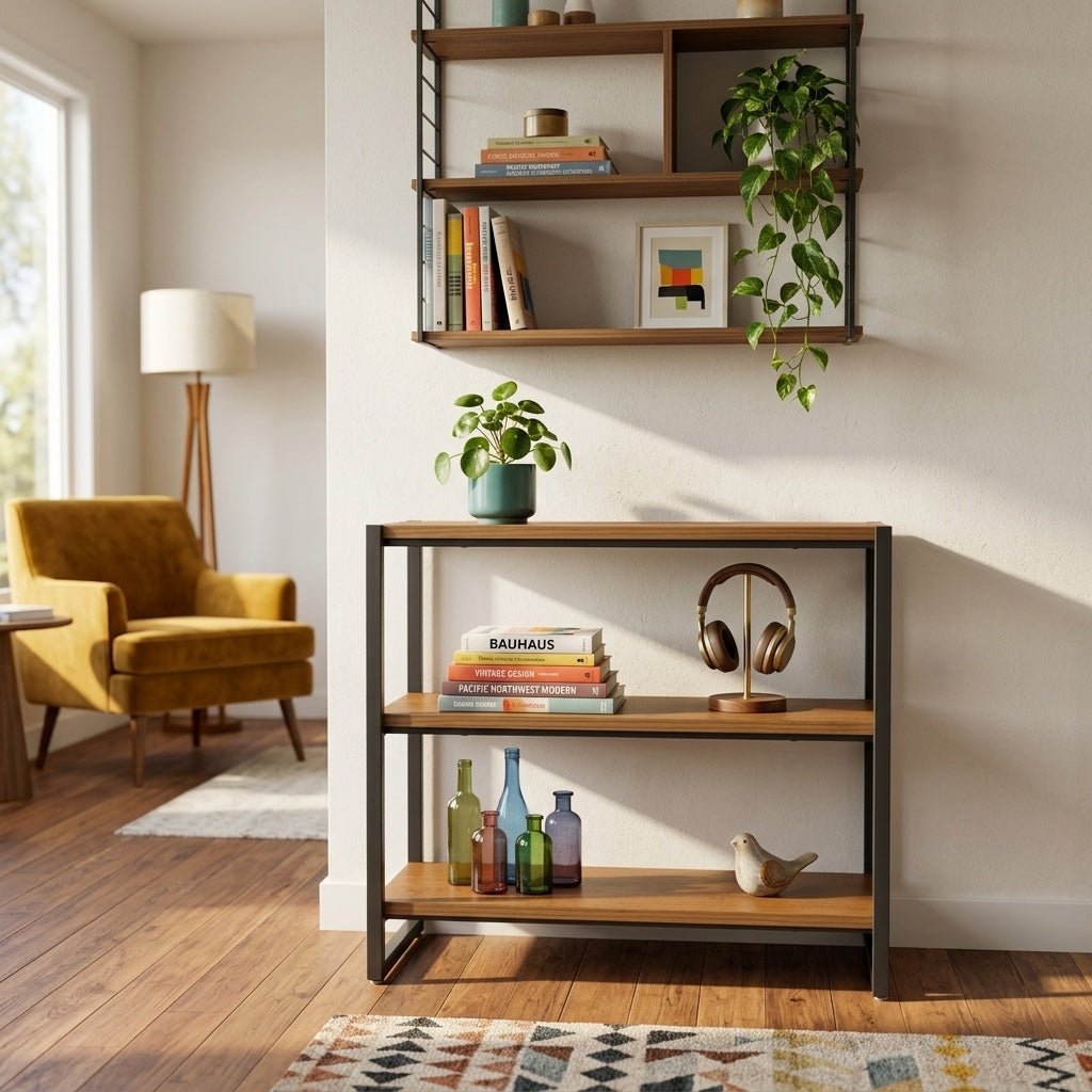 Anderson KD 3 Tier Bookcase styled in a bright Portland mid-century modern interior - Whats New Furniture