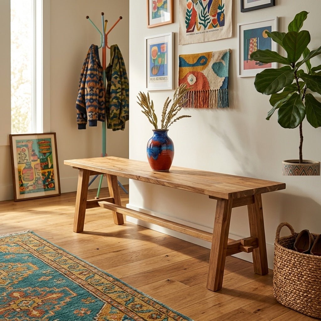 Bedford KD 59" Bench "A" Base styled in a bright Portland mid-century modern interior - Whats New Furniture