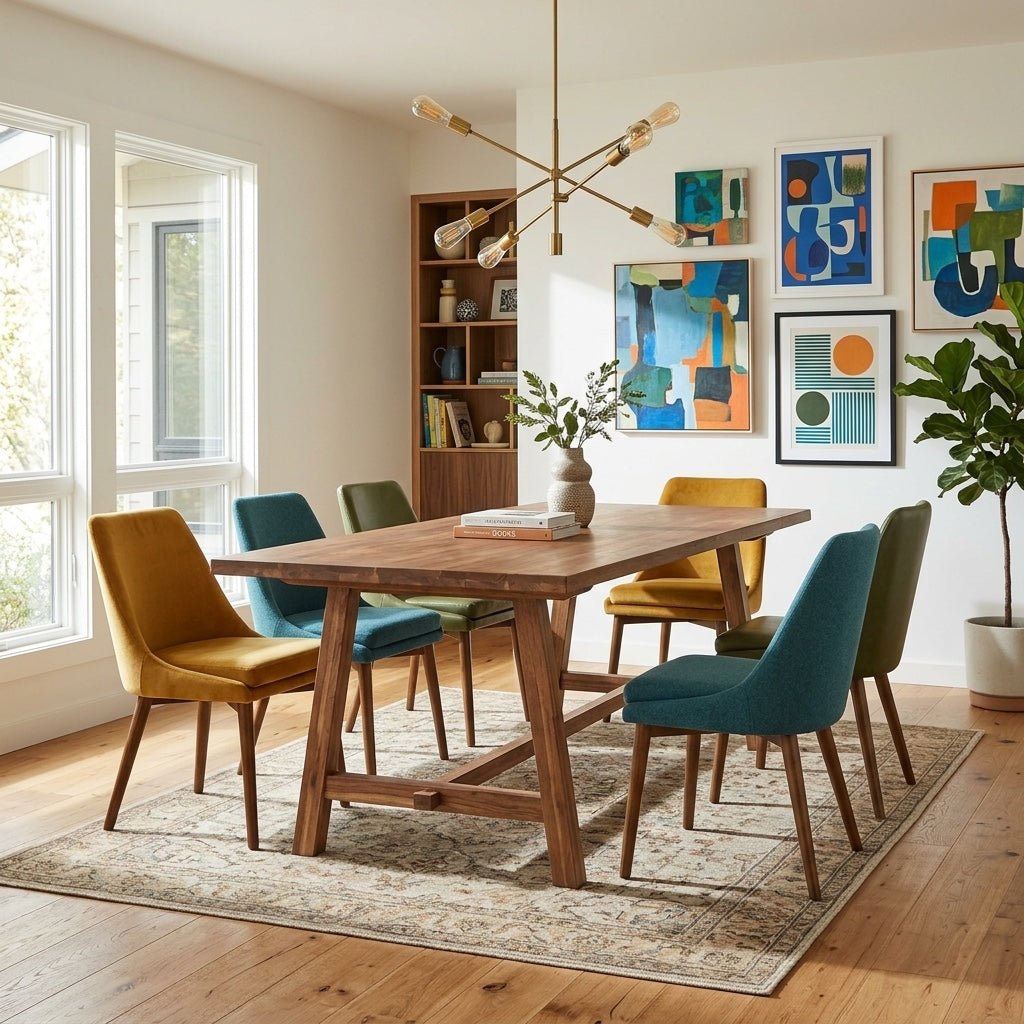 Bedford KD 79" Rect. Dining Table "A" Base styled in a bright Portland mid-century modern dining room - Whats New Furniture