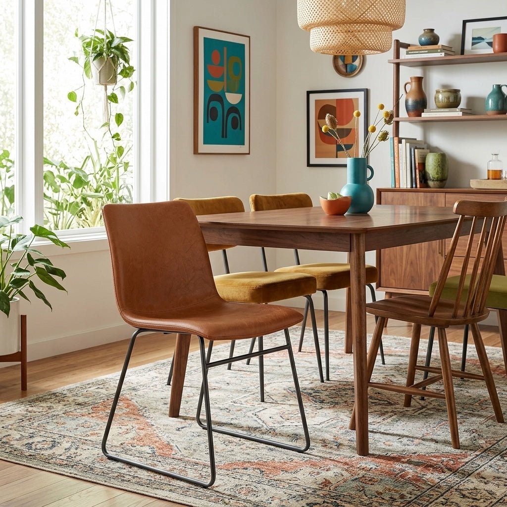 Bruce KD Faux Leather Dining Side Chair styled in a bright Portland mid-century modern dining room - Whats New Furniture