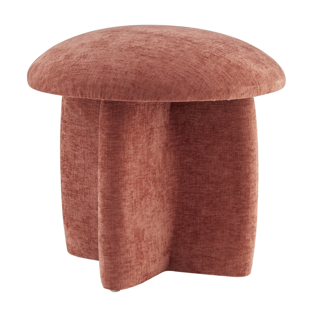 Cielo Chenille Ottoman in Millburry Coral front studio view - Whats New Furniture Portland OR