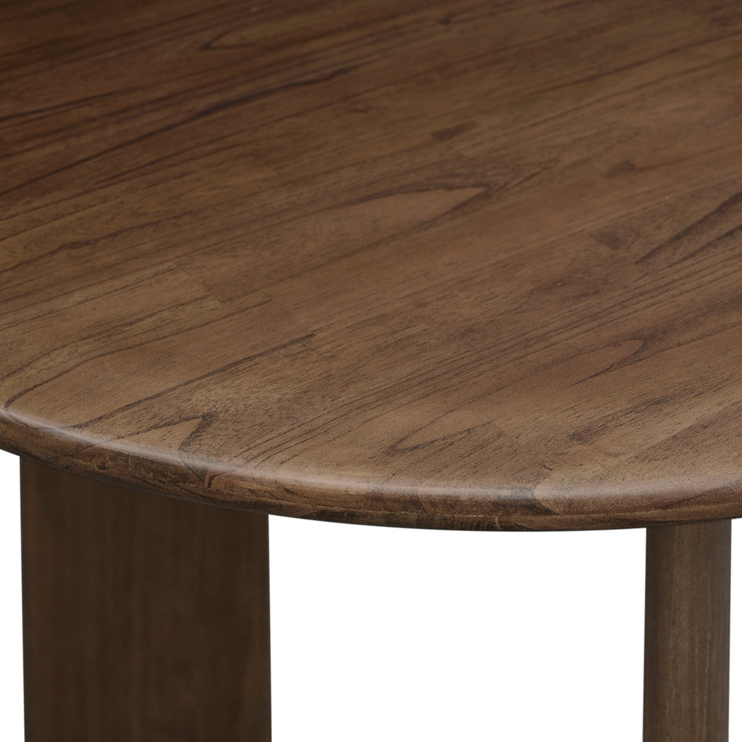 Drego Oval Dining Table in Dark Walnut, rounded edge and leg detail - Whats New Furniture