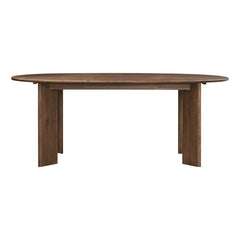 Drego Oval Dining Table in Dark Walnut, front view of the blade pedestal legs - Whats New Furniture
