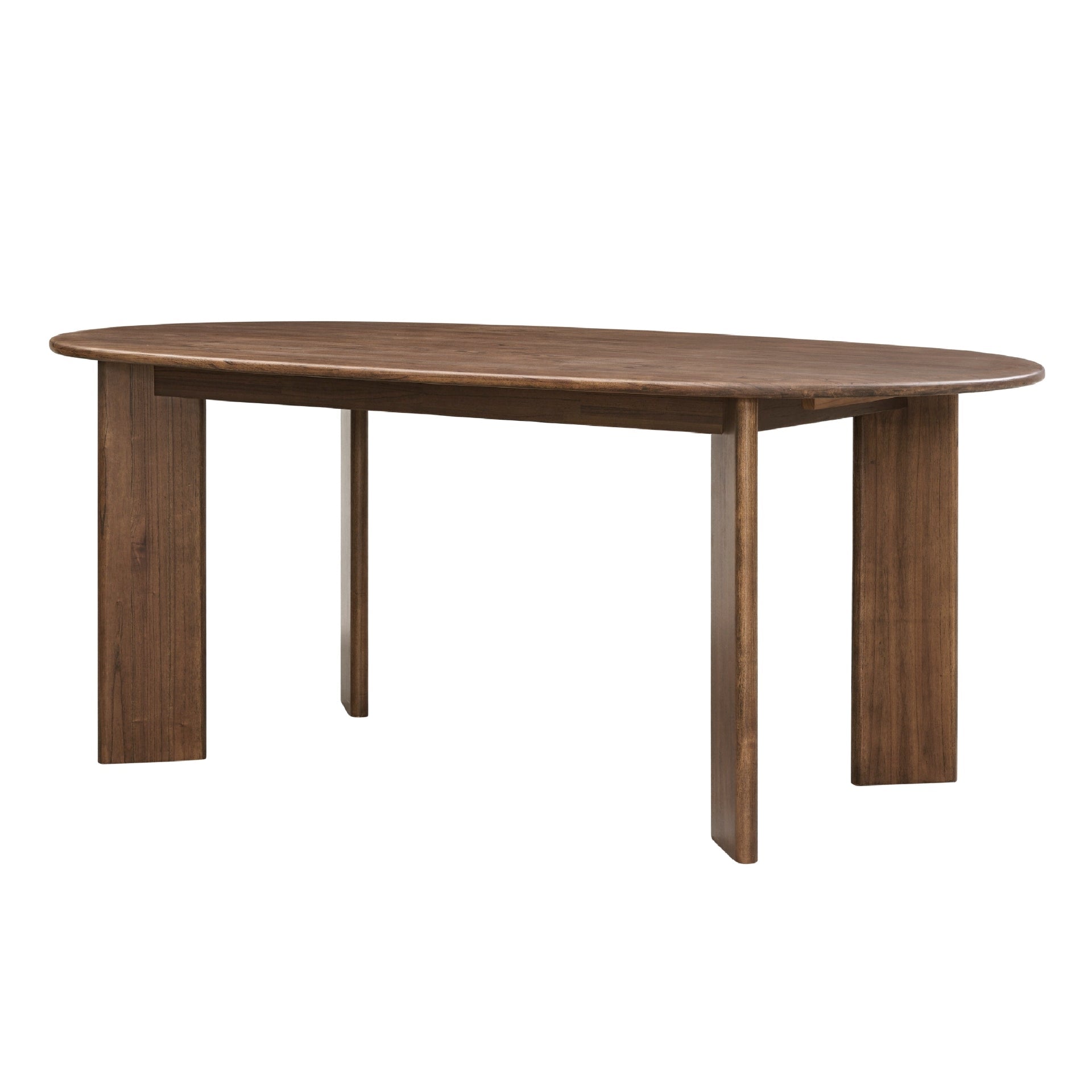 Drego 79-inch Oval Dining Table in Dark Walnut, angled view - Whats New Furniture