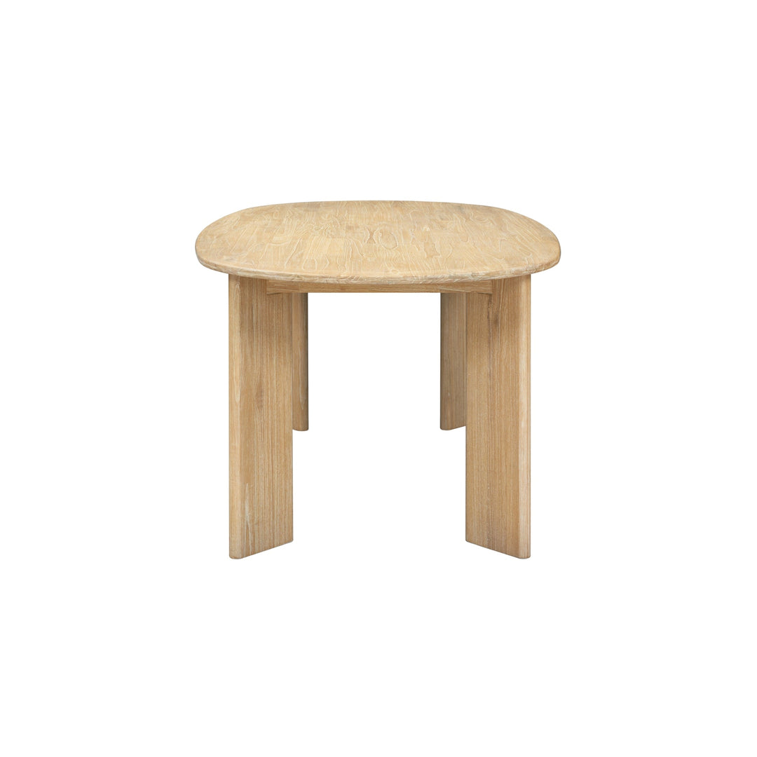 Drego Oval Dining Table in Natural Whitewash, end view - Whats New Furniture