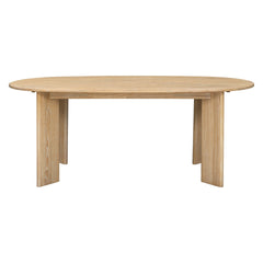 Drego Oval Dining Table in Natural Whitewash, front view of the blade pedestal legs - Whats New Furniture