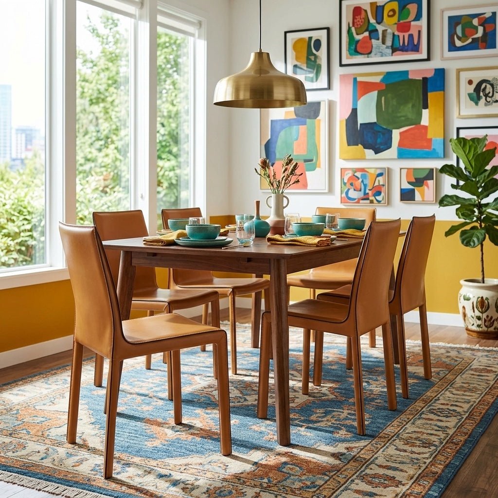 Gervin Recycled Leather Dining Side Chair styled in a bright Portland mid-century modern dining room - Whats New Furniture